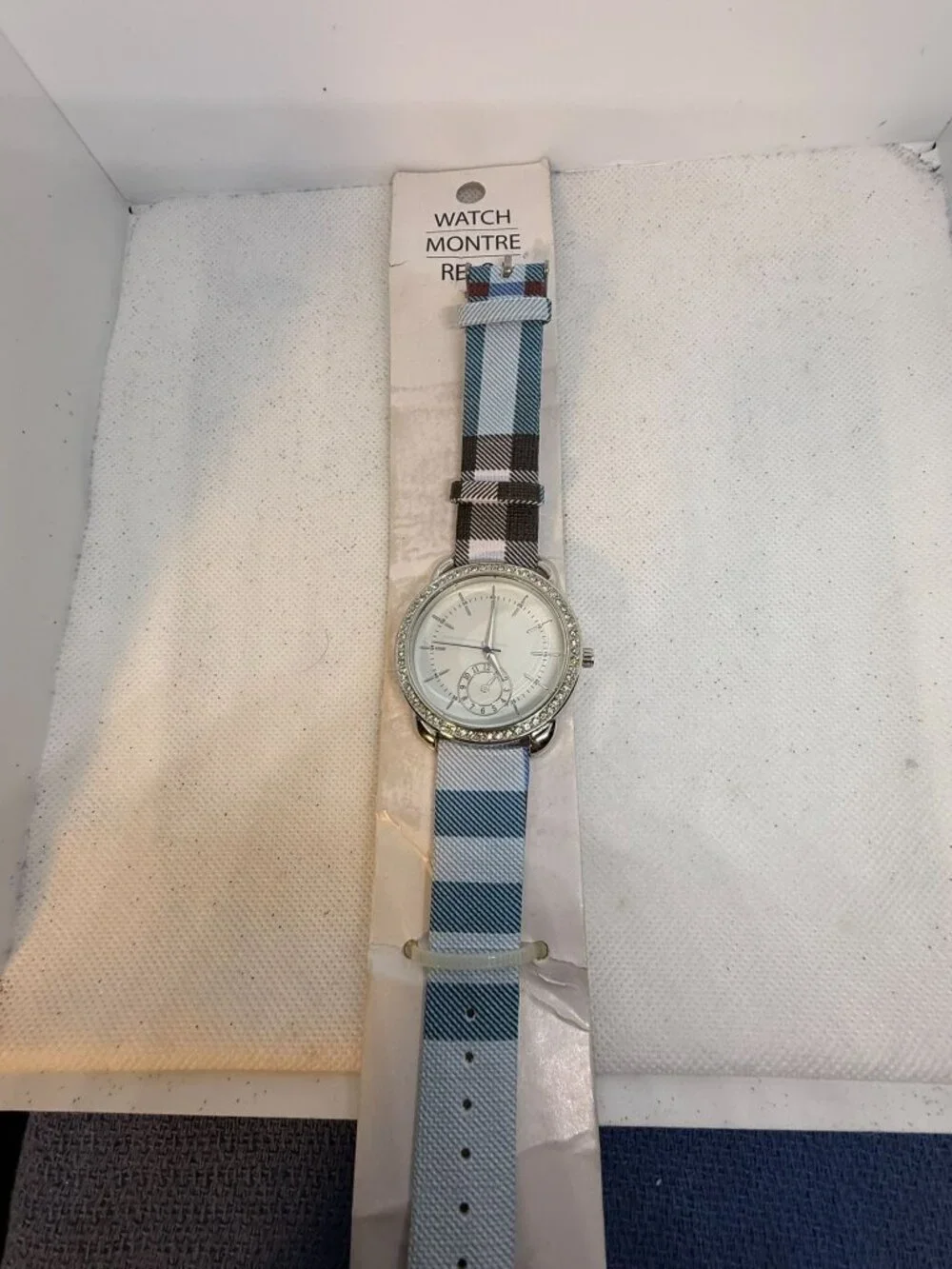 Orchid Millie ME4810 Womens Silver Crystal Watch Plaid Nylon Band Quartz